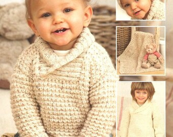 Child's Jacket Shawl Collar Hat & Blanket Textured 16 - 26"  0-7 years ~DK 8 Ply Light Worsted Knitting Pattern PDF  download
