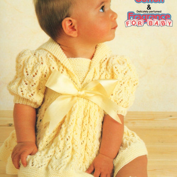 Baby Girls Lacy Dress Short Puff Sleeves with Sailor Collar 16"- 22"  ~ DK 8 Ply Light Worsted Knitting Pattern PDF Instant download