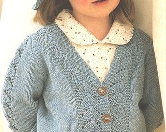 Girls Lace Lacy Panel V Neck Cardigan  20-30"  DK 8 Ply Light Worsted Knitting Pattern pdf  Download