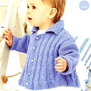 Baby Girls Cable Swing Jacket or Double Breasted Coat Collar 14 - 22" ( 0 - 3 Yrs) DK 8 Ply Light Worsted Knitting Pattern PDF download