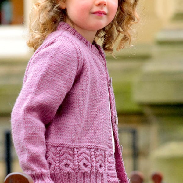 Girls Cardigan Cable Border Band Round Neck ~ 20 - 30'' (3 - 12 yrs)  DK Wool 8ply Light Worsted Knitting Pattern pdf Download