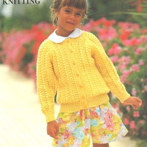 Girls Lacy Raglan Cardigan Jacket Round Neck  20-30&quot; ~ DK Wool 8ply Vintage Knitting Pattern pdf Instant Download
