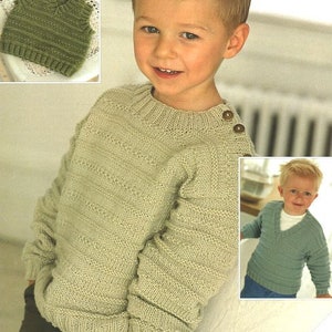 Textured Sweater Round V Neck Slipover Tank Top Boys Girls 16 -26&quot; 0-6 Years ~ DK 8 Ply Light Worsted Knitting Pattern pdf Instant Download