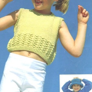 Girls Summer Sleeveless Top & Cardigan Round Neck Textured Border  22-32" ~ DK wool 8ply Light Worsted Knitting Pattern pdf Instant Download