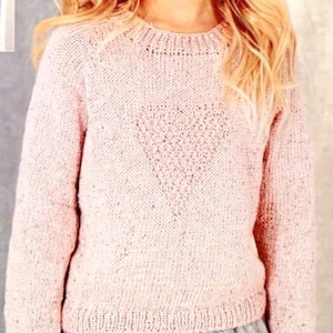 Girls Sweater Heart or Star Motif Round Neck Raglan Sleeve  2-11 yrs 22-30"~ DK Wool 8ply Knitting Pattern pdf Instant Download