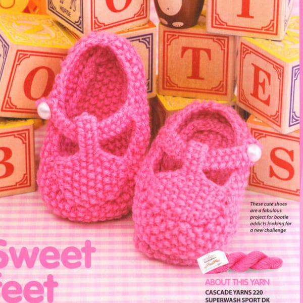 Easy Baby Shoes T Bar  Booties Bootees Mary Janes Moss Stitch 3 - 6 months ~ DK 8 Ply Light Worsted  Knitting Pattern PDF Instant download