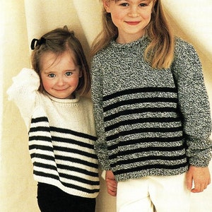 Stripey Round Neck Sweater Jumper Roll Bagel Neck Boys Girls 22&quot;- 30&quot;  ~ Cotton DK 8 Ply Light Worsted Knitting Pattern pdf  download