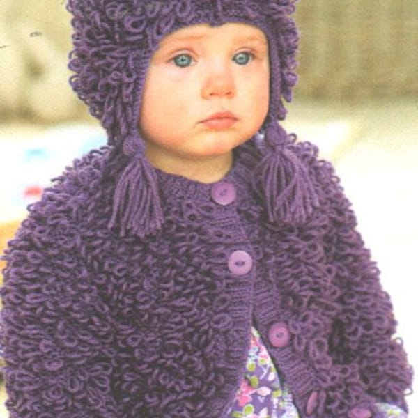 All Over Loopy Jacket or with Stocking Stitch Sleeves & Loopy Helmet 16 -26"   ~ DK Wool 8ply Light Worsted Knitting Pattern pdf  Download