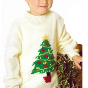Childrens Xmas Santa Father Christmas Tree Sweater 22" - 30" 2 -11 years DK 8 Ply Light Worsted Knitting Pattern PDF download