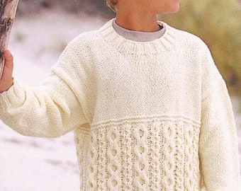 Childrens Aran Cable Sweater Round Neck Patterned or Plain Yoke 22-32"  1 - 12 years Aran 10 Ply Worsted Knitting Pattern pdf  Download
