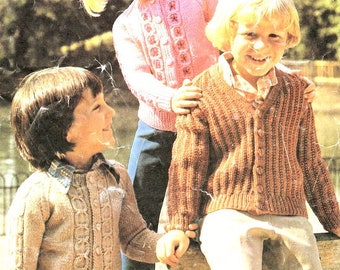 Vintage Rib V Neck Cardigan Jacket & Round Neck Cable Cardigan Raglan 22"- 26" ~ DK 8 Ply Light Worsted Knitting Pattern pdf download