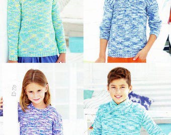 Easy Plain Sweaters Polo Shawl Wrap Roll & V Neck  Boy Girl 22" - 32"  (2 -13yrs)  ~  DK  8 Ply Light Worsted Knitting Pattern PDF Download