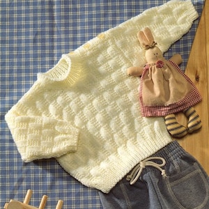 Easy Baby Toddler Sweater Round Buttoned Neck Textured Basketweave 16"- 22" ~ DK 8 Ply Light Worsted Knitting Pattern pdf instant download