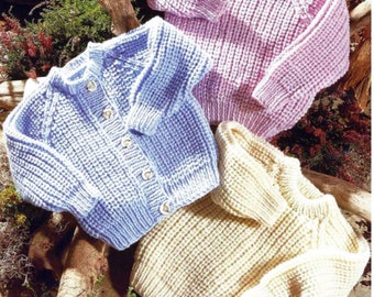 Childrens Fishermans Rib Raglan Jacket Cardigan Sweater Jumper Pullover  22 - 34&quot; - 1 - 14 yrs ~ PDF Knitting Pattern Chunky Bulky, 12 ply
