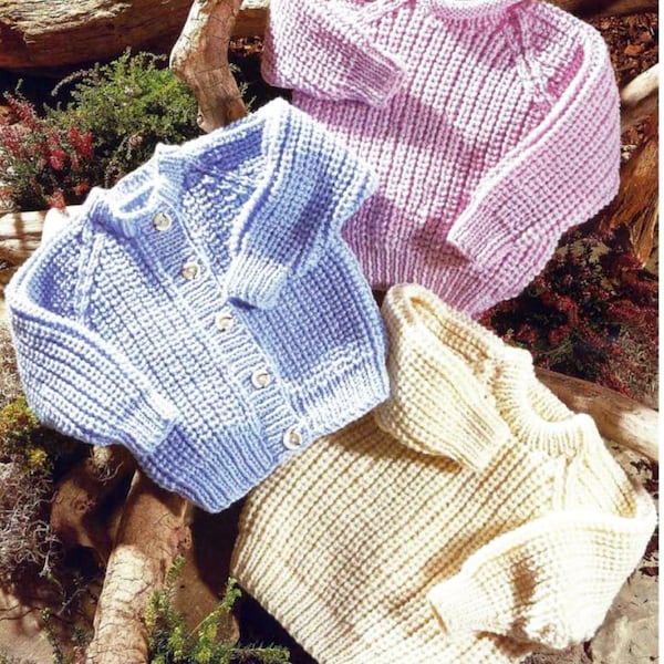 Childrens Fishermans Rib Raglan Jacket Cardigan Sweater Jumper Pullover  22 - 34" - 1 - 14 yrs ~ PDF Knitting Pattern Chunky Bulky, 12 ply