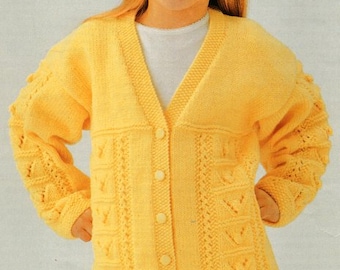 Girls V Neck Cardigan Lace Eyelet Bobble Panel Childrens 22-33" ~ DK 8 Ply Light Worsted Knitting Pattern pdf Instant Download