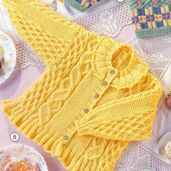 Girls Peplum Cable Textured Cardigan & Sweater Round Neck 20" - 28" (1 - 9 yrs) DK wool 8ply Light Worsted Knitting Pattern pdf Download