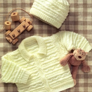 Easy Knit Textured Jacket with Collar & Hat Sampler Stitches Baby Boys Girls  16-26" DK 8 Ply Light Worsted PDF Download Knitting Pattern
