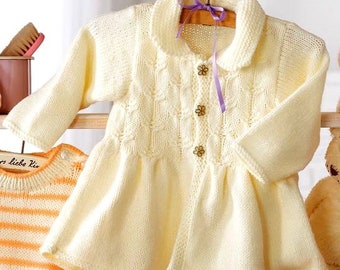 Girls Cable Collar Jacket Cardigan Coat   3- 24 mths ~ Merino DK Wool 8ply Light Worsted Knitting Pattern pdf Download