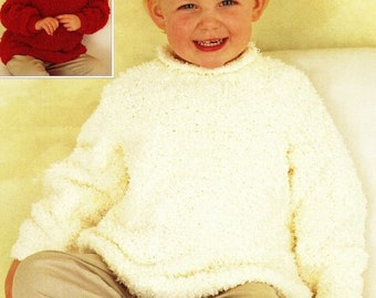 Easy  Knit Snowflake Sweater Roll Neck Back Opening Option 22"- 32" ~ 2 - 12 Years ~ Chunky Snowflake 12 Ply Knitting Pattern pdf  Download
