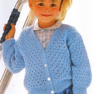 Girls V Neck Lacy Lace Panel Cardigan Jacket Childrens 22-26&quot; ~ DK wool 8ply Knitting Pattern pdf Instant Download