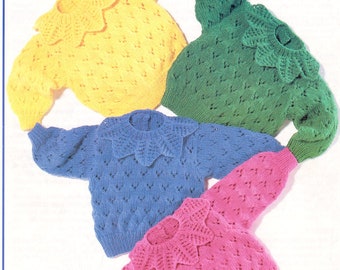 Lacy Baby Toddler Child's Sweater Leaf Collar 18" - 26" Button Opening ~ Knitting Pattern DK 8ply Light Worsted PDF Instant Digital Download