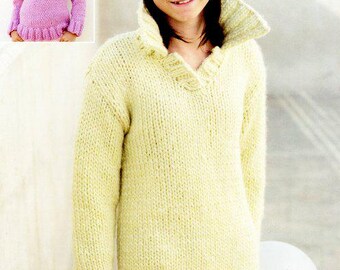 Easy Plain Collar Sweater or Hoodie Hoody Sweater 26" - 36"  Boys Girls ~ Super Chunky Wool Knitting Pattern PDF download