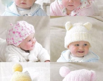 Baby Toddler Childs Hats Teabag Ribbed Helmet Beret Slouchy Teddy Bear 0 - 5 Years Chunky Bulky 12 Ply Knitting Pattern pdf Instant Download