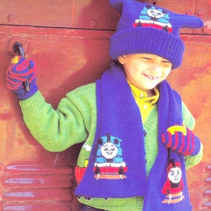 Thomas The Tank Engine Train Hat Scarf & Mitts ~ DK 8 Ply Light Worsted Knitting Pattern PDF Instant download