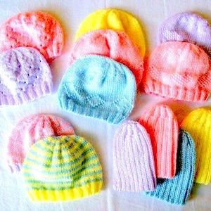 Newborn Small Baby Hats 5 Designs ~ 11" -12" Circumference DK 8 Ply Light Worsted Knitting Pattern PDF Instant download