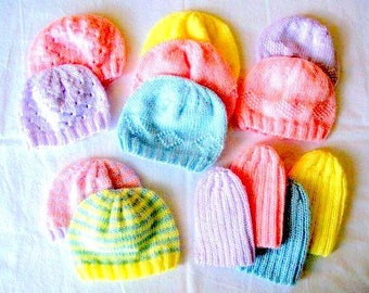 Newborn Small Baby Hats 5 Designs ~ 11&quot; -12&quot; Circumference DK 8 Ply Light Worsted Knitting Pattern PDF Instant download