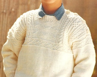Childrens Guernsey Gansey Textured Cable Yoke Round Neck Sweater 20 - 30" ~ DK 8 Ply Light Worsted Knitting Pattern pdf Instant Download