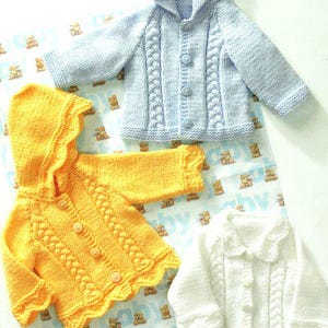 Childs Cable Round Neck Cardigan Collar or Hooded Jacket Boys Girls 16-22&quot;  3 - 24 mths Digital Knitting Pattern pdf Aran 10 Ply Worsted