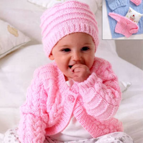 Baby Cardigans, Hat & Blanket 12" - 20" Premature to 1 year DK 8 Ply Light Worsted Knitting Pattern PDF Instant download
