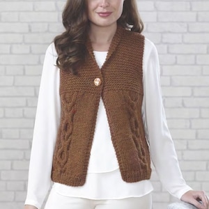 Womens Easy Quick Knit Chunky Cable Waistcoat Slipover Sweater Vest Top  28&quot; - 46&quot; Chunky Bulky 12 Ply  Wool Knitting Pattern PDF download