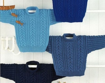 Easy Knit Aran Sweater Roll Neck Drop Shoulder  Boys Girls  22-32" Aran 10 Ply Worsted Knitting Pattern pdf Instant Download