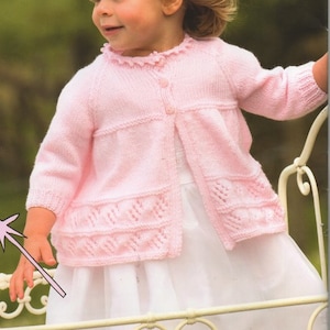 Lacy Baby Swing Raglan Cardigan Round & V Neck Picot Edge  - 16&quot;- 20&quot;  ~ DK 8 Ply Light Worsted Knitting Pattern pdf download