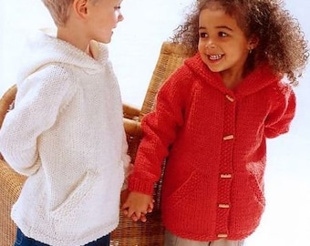 Easy Chunky Hooded Sweater Top & Jacket Hoodie Hoody Pockets Raglan Sleeve Boys Girls 22" - 32" Chunky 12 Ply Knitting Pattern PDF  download