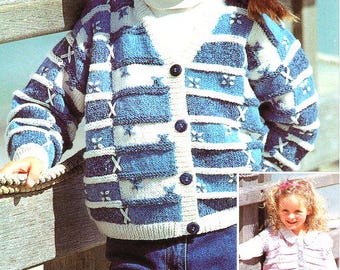 Girls Stripe V Neck Cardigan & Waistcoat Embroidery 22 - 32"  1 - 12 yrs ~ DK 8 Ply Light Worsted Knitting Pattern pdf Instant Download