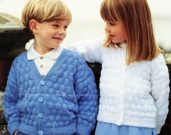 Easy Child's Basketweave Cardigan Round V Neck, Drop Sleeve, Boy Girl 22 - 30 inch  ~DK 8Ply Light Worsted Knitting Pattern PDF  download
