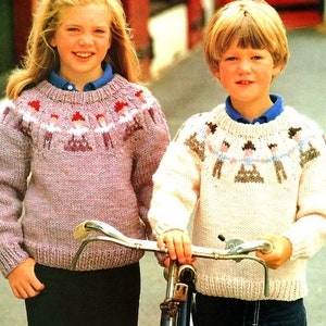 Childrens Yoked Lopi Fair Isle Icelandic Nordic Sweater Jumper Paper Dolls  22" - 32" Chunky Bulky 12 Ply  Knitting Pattern PDF  download