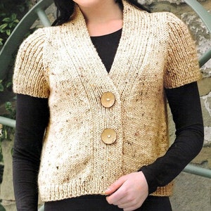 Easy Womens Waistcoat V Neck Top Slipover Cardigan Long Short Capped Sleeve  32&quot; - 42&quot; Chunky Bulky 12 Ply Wool Knitting Pattern pdf