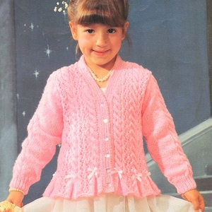 Girls Lace & Cable V Neck Cardigan Lacy Jacket 20-30&quot; (1 -11 Years )~ DK wool 8ply Light Worsted Knitting Pattern pdf Instant Download