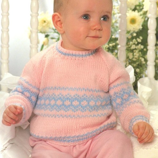 Baby Fair Isle Fairisle Sweater Jumper Line by Line 17 -19" DK 8 Ply Light Worsted Knitting Pattern PDF Instant download