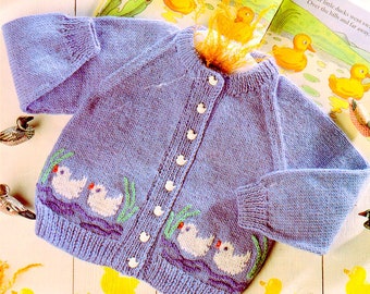 Sweater Baby Children Knitting Pattern Duck Motif Picture Sweater 20" - 26" 1 - 7 Years 8 Ply DK PDF Instant download