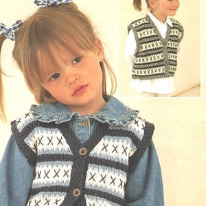 Childrens Stripe Fair Isle Waistcoat Cross Stitch Embroidery  20-30"  DK 8 Ply Light Worsted Knitting Pattern pdf  Download