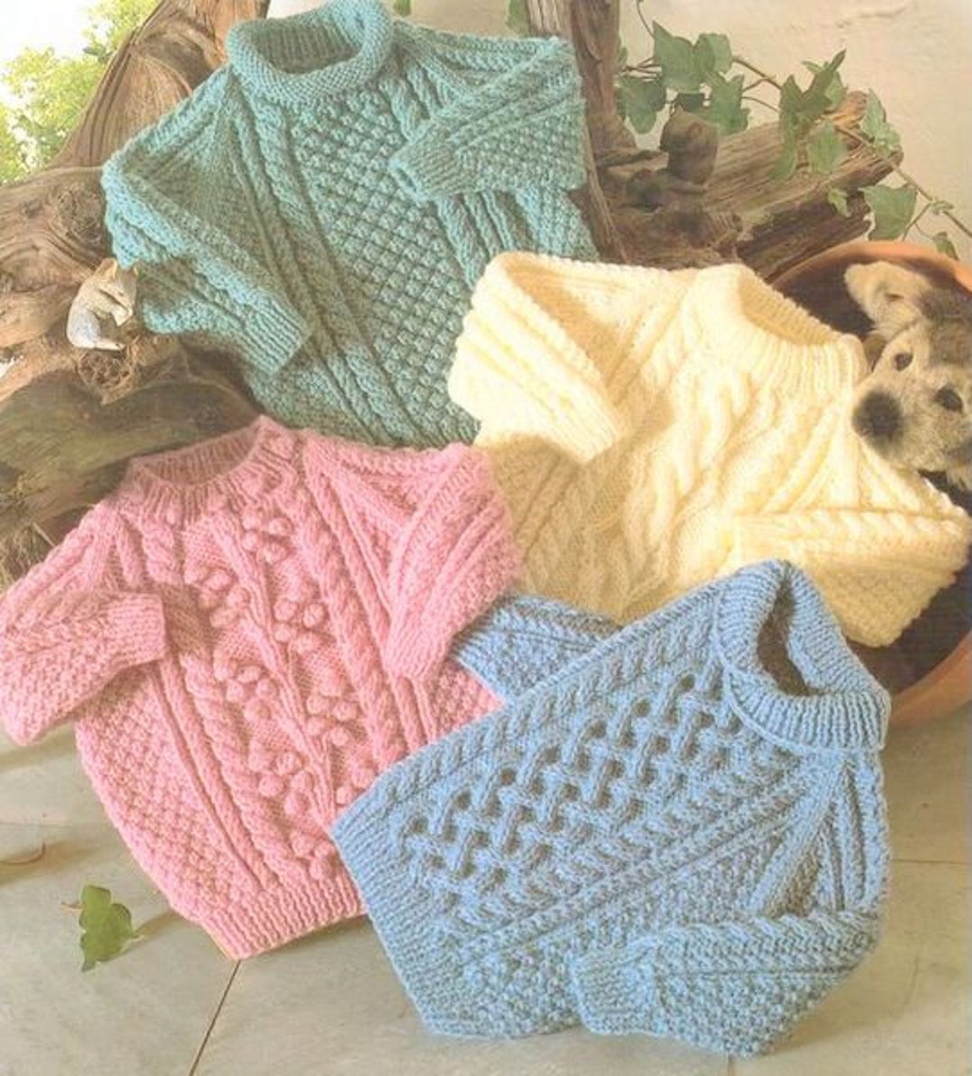 Aran Sweaters Choice of Pattern Panel Neckband and Collar Boys Girls 18 ...