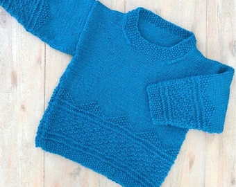 Baby Guernsey Gansey Textured Moss Stitch Sweater  Boys Girls 6 mths - 3 Years  DK 8 Ply Light Worsted Knitting Pattern PDF Download