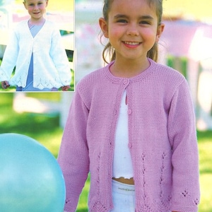 Girls Fancy Lacy Eyelet Round Neck or V Neck Cardigan  22-32&quot; ~ DK 8 Ply Light Worsted Knitting Pattern pdf Instant Download