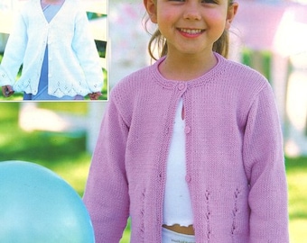 Girls Fancy Lacy Eyelet Round Neck or V Neck Cardigan  22-32" ~ DK 8 Ply Light Worsted Knitting Pattern pdf Instant Download